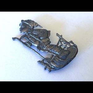 Vintage Dark Metal Nordic Kid Skier Alpine Brooch